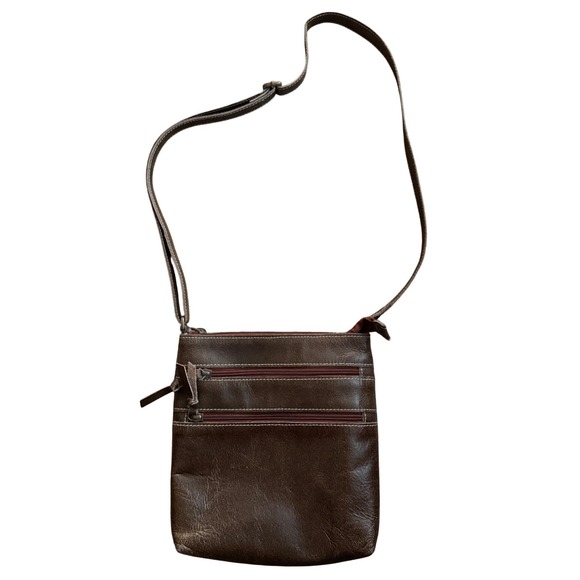 Hidden Craft Handbags - Hidden‎ Craft Brown Leather Crossbody Zipper Pockets Adjustable Strap